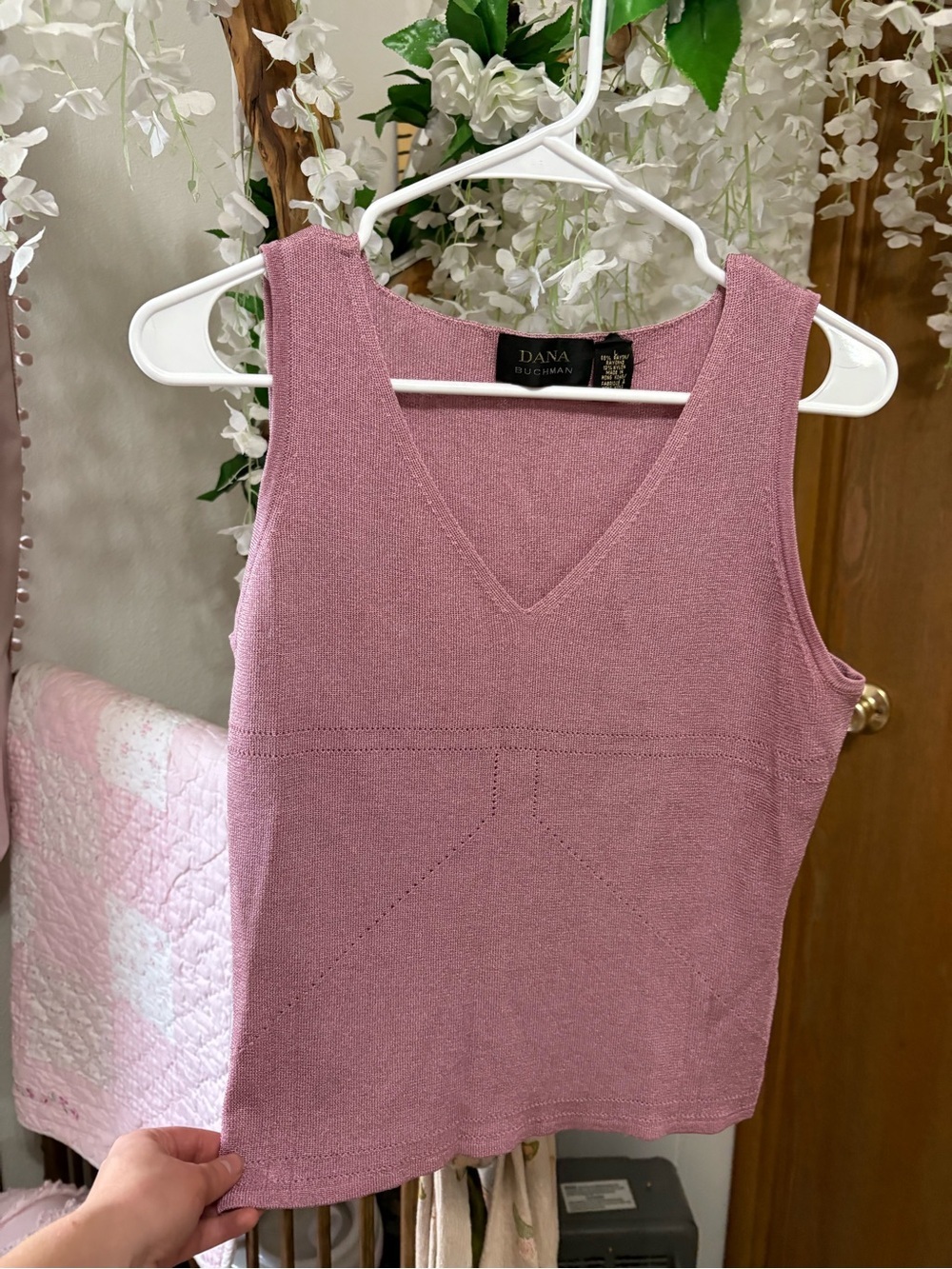 Vintage Dana Buchman Dusty Rose V-Neck Sleeveless Knit Tank
